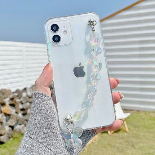 Diamond Laser Wrist Chain Cases for iPhone 12ProMax 12mini 11 Promax XSMAX 8 7 Plus SE 2020 Blingbling strap transparent Case