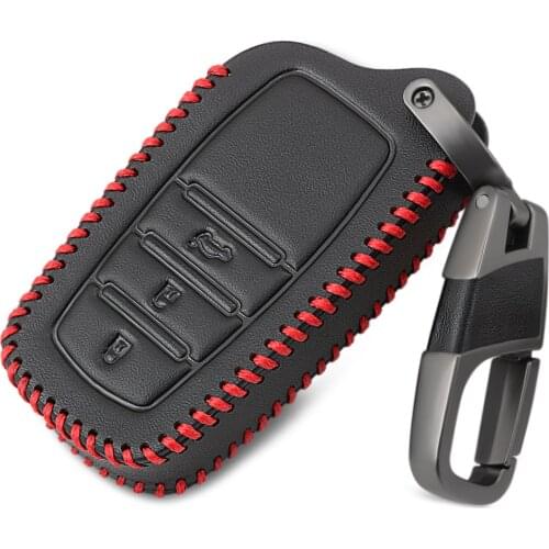 Genuine Leather For Toyota Camry RAV4 Crown Highlander Corolla 3 Buttons Key Shell Keychain Car Key Case Key Cover
