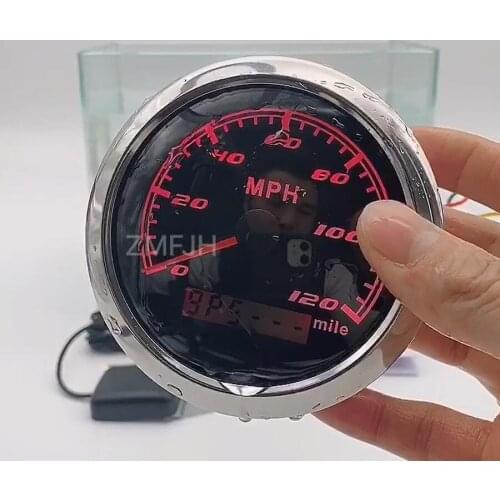 120MPH GPS Speedometer Gauge 85MM Waterproof Car Boat GPS Speed Meter with Miles GPS Antenna Stainless Steel Red Backlight
