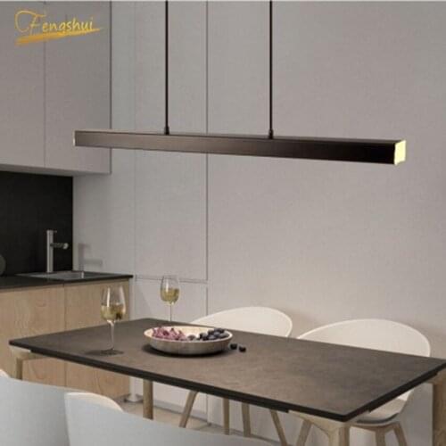 Nordic Long Line Wood LED Pendant Iights Lighting Minimalist Art Aluminum Simple Pendant Lamp Restaurant Bedroom Decor Luminarie