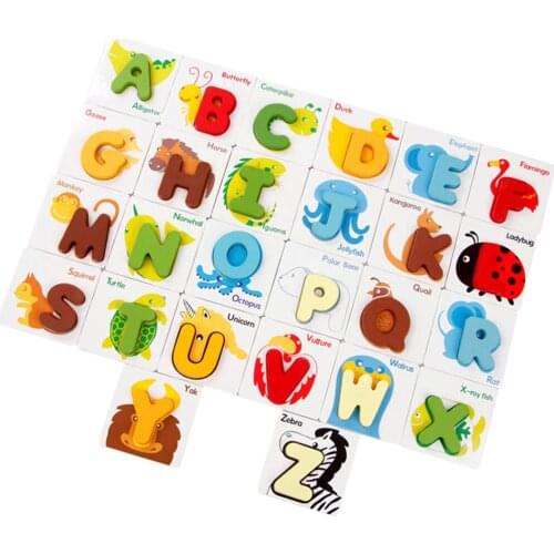 Wooden ABC Alphabet Letters Animal Match Cards Baby Educational Toy Set
