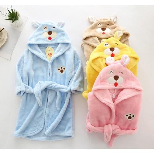 Kids Pajamas Bathrobe Cartoon Animals Hooded Flannel Night Gown for Girls Boys Home Wear Autumn Winter Warm Children Long Robe