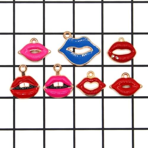 10pcs Lovely Lady Lip Enamel Labium Charms Making Alloy Pendant For DIY Jewelry Earrings Accessories DIY Craft XL975