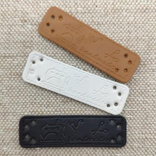 Sewing Machine Logo Handmade Labels For Scarf Hand Made Tags With Scissors Logo For Clothes Stitching Handmade Pu Leather Label