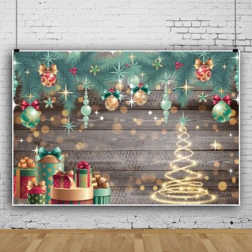 Laeacco Christmas Wooden Boards Backdrop Shiny Light Bokeh Polka Dots Bells Gifts Child Photocall Poster Photographic Background