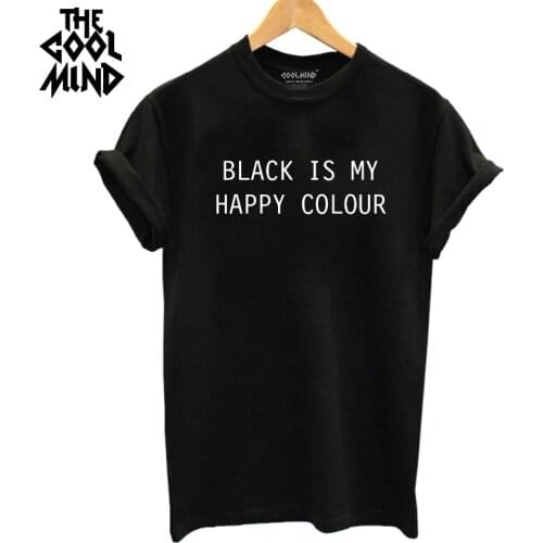 COOLMIND BL0111B 100% cotton soft summer women T shirt casual black is my happy color print Tshirt women short sleeve T-shirt