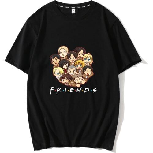 Attack on Titan T Shirt Anime Friends Print Summer Tops Mens Short Sleeve Tshirt 100% Cotton Cartoon Streetwear T-shirt Clothes