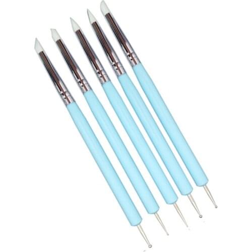 5pcs Clay Sculpture Tools Double Indentation Silicone Pen Embossed Nail Art Tools