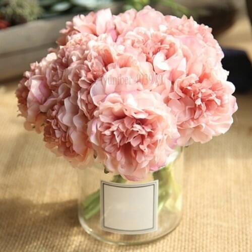 1 bouquet 5 heads peony flower Artificial Silk Fake Peony Wedding Bridal Bouquet 2018 wedding home decoration table flowers