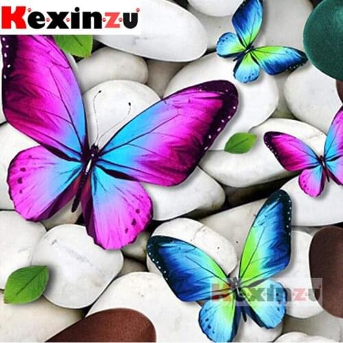 Kexinzu Full Square Round Drill 5D DIY Diamond Painting"Butterfly pebbles"3D Embroidery Rhinestone Cross Stitch 5D Home Decor X4