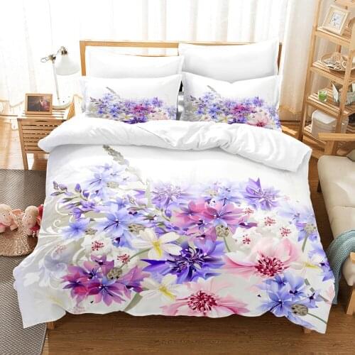 Purple Flower Bedding Set Floral 3d Duvet Cover Set Comforter Bed Linen Twin Queen King Single Size Kids Adult Gift Fantasy