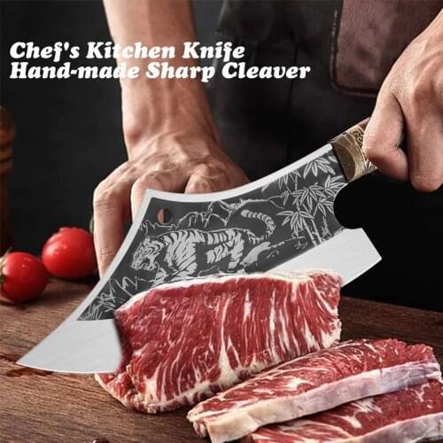 Forged stainless steel tiger pattern meat cleaver, chopping knife, household kitchen knife, cooking chopper