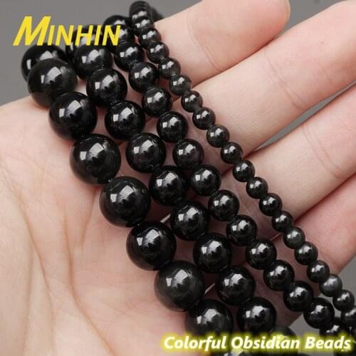 MINHIN Natural Stone Beads Smooth Colorful Obsidian Round Beads For Jewelry Making DIY Bracelet Charms 4/6/8/10MM Beads