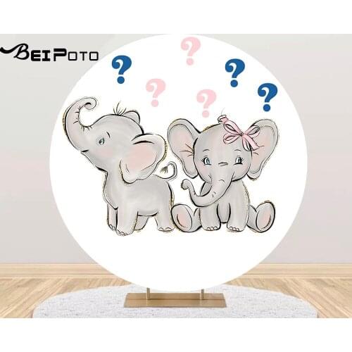 Round circle background Gender reveal baby shower backdrop cute elephant boy or girl birthday Party decor table Covers YY-645