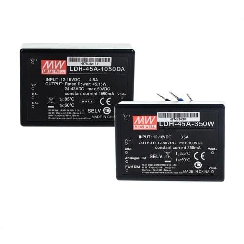 LDH-45A-350 DC DC Step up constant current led driver 45w 350/500/700/1050mA DALI dimming meanwell driver