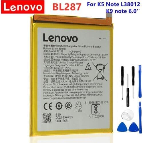 Lenovo Original Battery BL287 For Lenovo K5 Note L38012 / K9 note 6.0 inch BL287 Battery Mobile Phone + Gift Tools