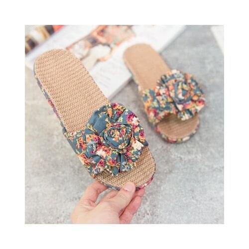 Summer Bathroom Slipper Indoor Home Women Shoes Hemp Sandals Flower decoration shoe girl