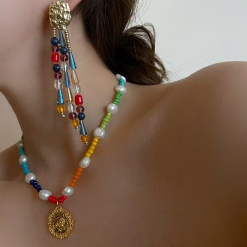 Lifefontier Bohemian Colorful Beads Long Tassel Earrings for Women Boho Gold Color Irregular Metal Resin Beads Earrings Jewelry