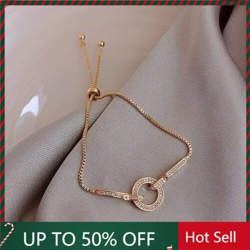 2021 New Women Fashion Simple Cubic Zirconia Pendant Bracelet Female Round Shiny Crystal Korean Bangle Female Jewelry Gifts