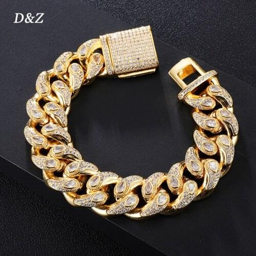 New 19mm Cashew Flowers Shape Cuban Link Bracelet Prong With Drop Shape Stones Box Buckle Fashion 8inch Bracelet Hip Hop Jewelry