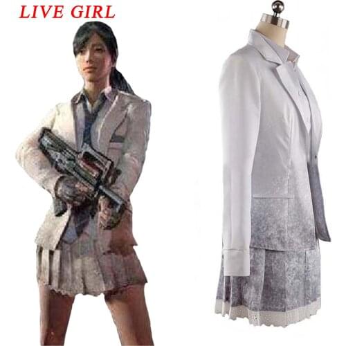 New Game Playerunknowns Battlegrounds PUBG Costume White Printing School Uniform Skirt Cosplay Costume Custom Made