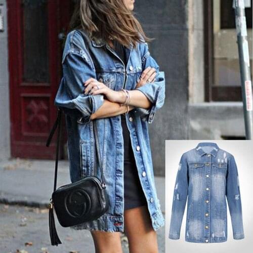 Autumn Ladies Denim Jacket Dark Hole Casual Fashion All-match Long-sleeved Lapel Single-breasted Woman Denim Windbreaker WP10