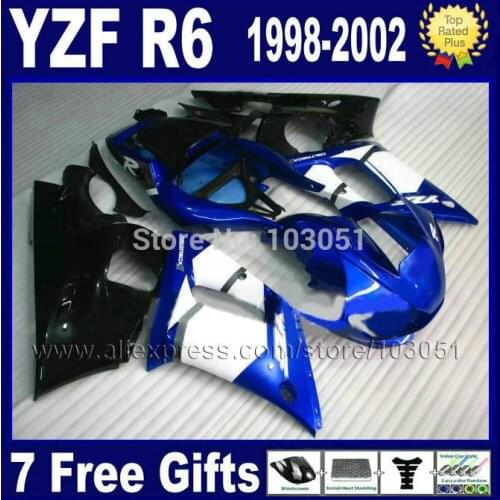 Custom moto fairings kit for YAMAHA R6 1998 1999 2000 2001 2002 blue white YZF R6 98 99 01 02 body repair Fairings