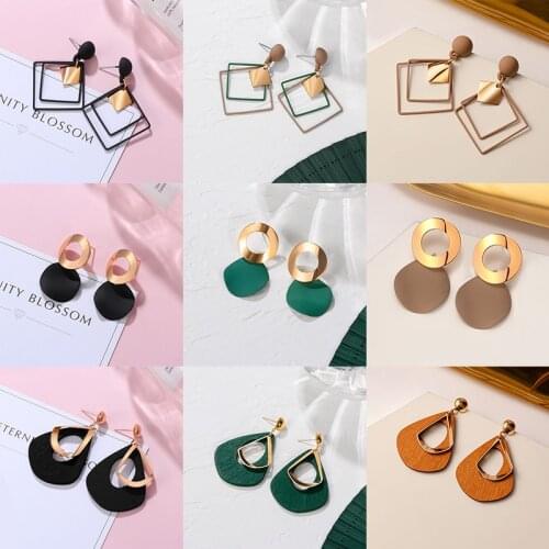 POXAM New Korean Statement Earrings for Women Cute Arcylic Geometric Dangle Drop Gold Earings Brincos 2021 Trend Fashion Jewelry