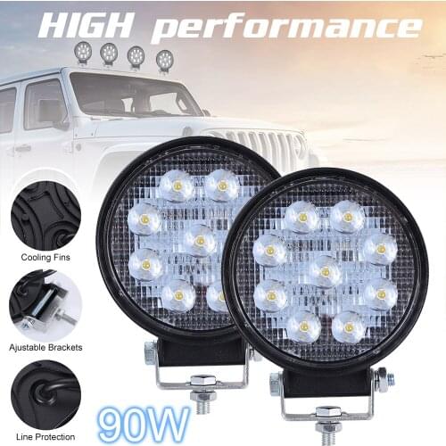 2pcs 90W Work Light 6000K 9000LM Circular Waterproof LED Work Light Spot Light Beam for Off-Road Suv Boat 4X4 Jeep Truck ATV