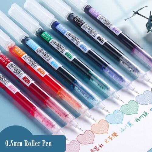 8 Colors Gel Ink Straight Liquid Gel Pen Set Quick-Drying Rollerball Pen 0.5mm Needle Sketch Drawing Pens School Office Supplies