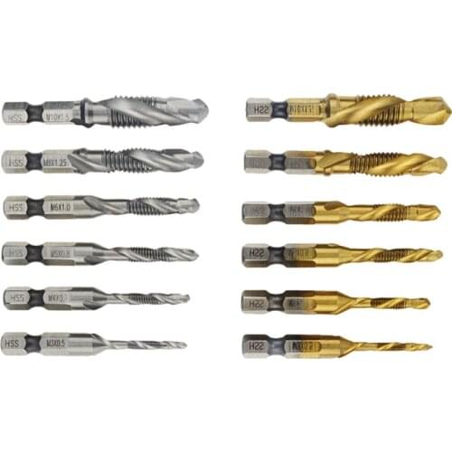 Hand Tap Drill 6pcs/set Hex Shank HSS Screw Spiral Point Thread Metric Plug Drill Bits M3 M4 M5 M6 M8 M10 Hand Tools