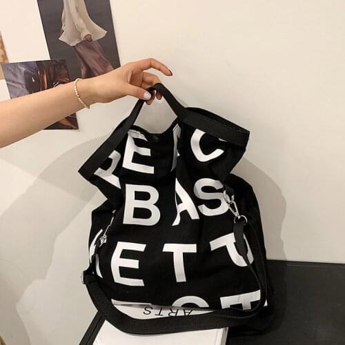 Large Capacity Letter Canvas Tote Bag Women Casual Shoulder Crossbody Bags 2021 Summer Fashion Branded Handbags Girls Schoolbags