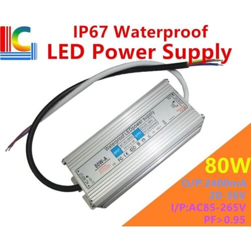 80W 2400mA IP67 Waterproof Power Supply 20V to 36V LED Driver Adapter 110V 220V Floodlight Street Light Lighting transformer CE