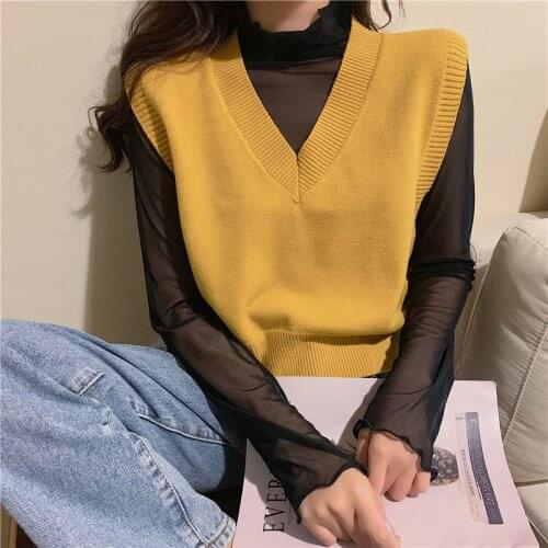 Knitted Waistcoat Sweater Women Autumn Winter Japanese Fresh Street Outwear Soft Solid Color V-Neck All-Match Loose Short Vest