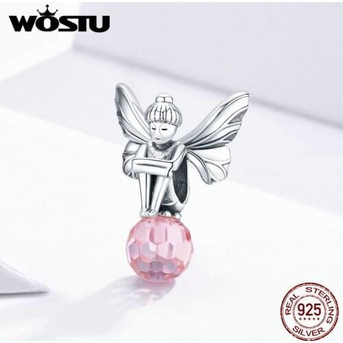 WOSTU Elf Fairy Flower Design 925 sterling silver Charms Beads Fits Original Bracelet DIY Jewelry Making For Women Girls Gift