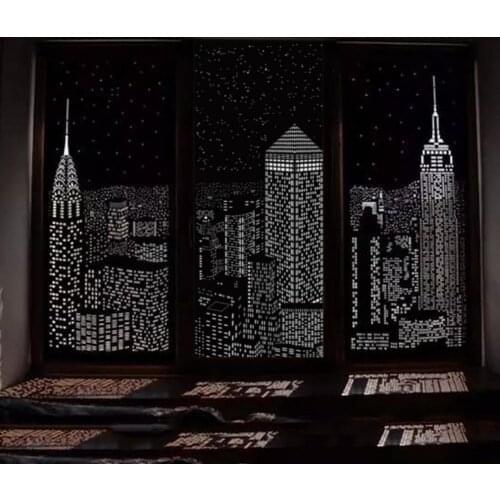 Unique Polyester Curtain Elegant Delicate City Night View Designs Blackout Hole Curtains With Holes Curtain Bedroom Scenic