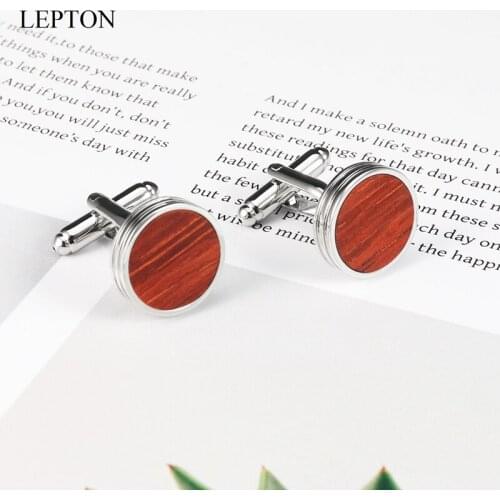 Hot Sale Round Rosewood Cufflinks For Mens Shirt Cuffs Cuff links Lepton Jewelry Low-key Luxury Wood Cufflink With Gift Box