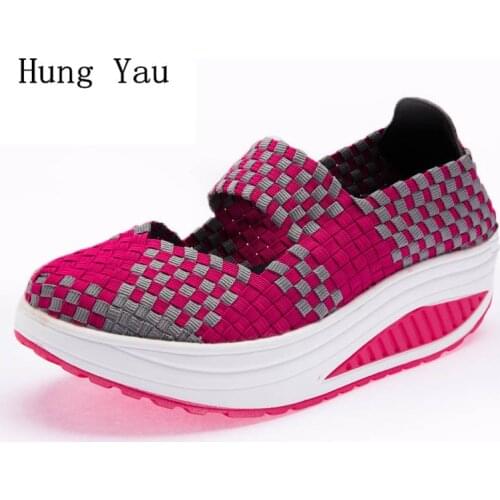 Women Casual Shoes Flat 2018 Summer Fashion Outdoor Breathable Couple Shoes Woman Weave Platform Wedge Comfortable