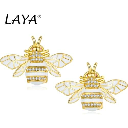 Laya Silver Earrings For Women Pure 925 Sterling Silver High Quality Zirconia bees Fine Jewelry Handmade Enamel 2021 Trend
