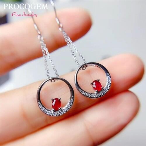Trendy Natural Heated Ruby Hanging Earrings for Women Party PROCOGEM Real Ruby Gemstones Fine jewelry 925 Sterling Silver #785