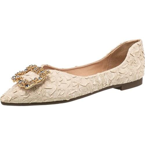 Brand New Flats for Women Luxury Metal Decoration Pointed Toe Shallow Flat Shoes Female Wedding Party Work Boat Shoes