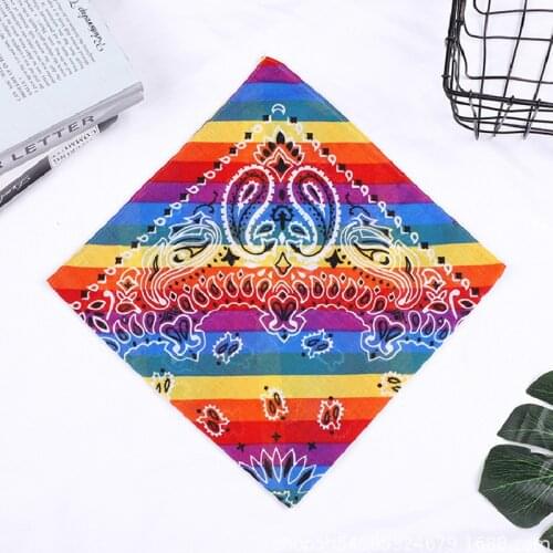Rainbow Stripes Paisley Floral Women Girl Cotton Pocket Square Scarf Cute Rabbit Ear Headband Bandana Hip-Hop Wristband Neck Tie