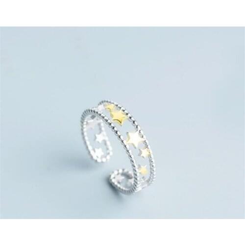 Season Gate 925 Sterling Silver Fashion Personality Stars in Milky Way Adjustable Size Open Ring for Women Girls SR046