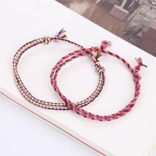 2 Pcs/set Bracelets for Women and Men Mixed Colours Handmade Rope Chain Adjustable Length Bracelet Jewelry Couple Bracelet