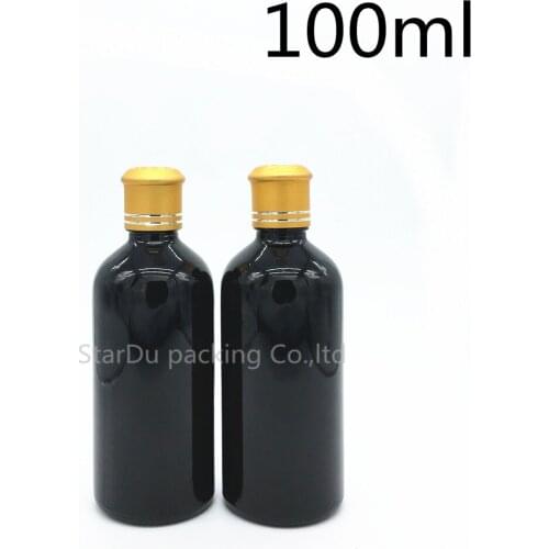 240pcs 100ML Black Bottle , 100cc Vials Essential Oil Bottle with Decorative pattern cap Perfume glass bottles