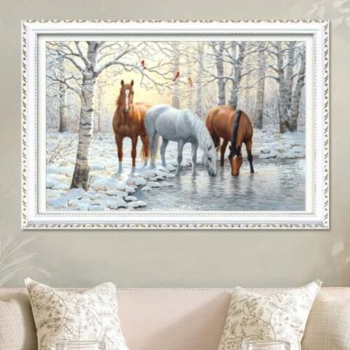 5D Diamond Painting Cross Stitch Kit three horse DIY Diamond Embroidery Round Rhinestone Pasted Diamond Mosaic Needlework