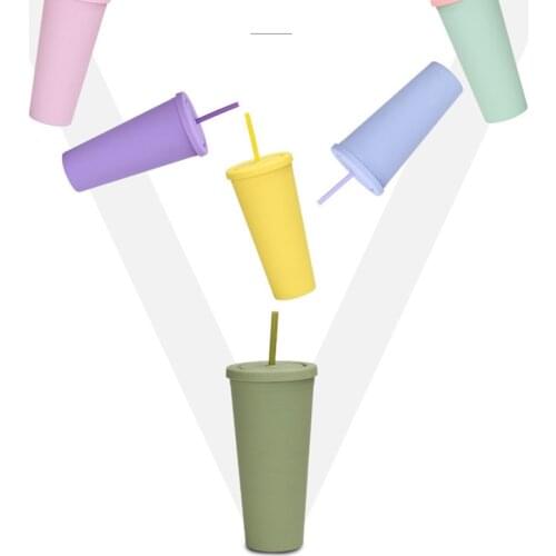 700ML Reusable Creative Mug Cups Plastic Tumbler with Lid Multi Color Straw Cup Christmas Gift Christmas Special New Year Party