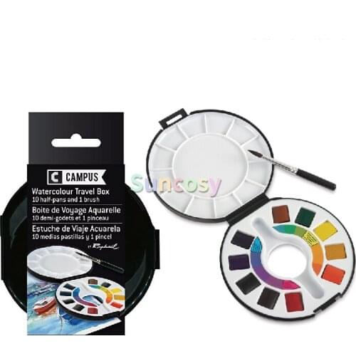 Raphael Campus Watercolor Travel Box, 10 Half-Pans and 1 Brush, Perfect for The Artist on The Go