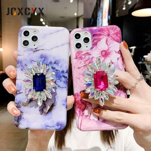 Bling Glitter Bracket holder stand Soft silicone phone case for iphone X XR XS MAX 7 8 plus 11 Pro Marble flower diamond cover