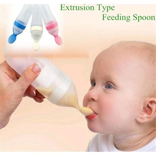 90ml Infant Silica Gel Feeding Bottle With Spoon Food Supplement Rice Cereal Transparent Bottle Spoon Juice Feeding Bottle